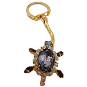 Purple Rhinestones Turtle Keychain Gold Tone